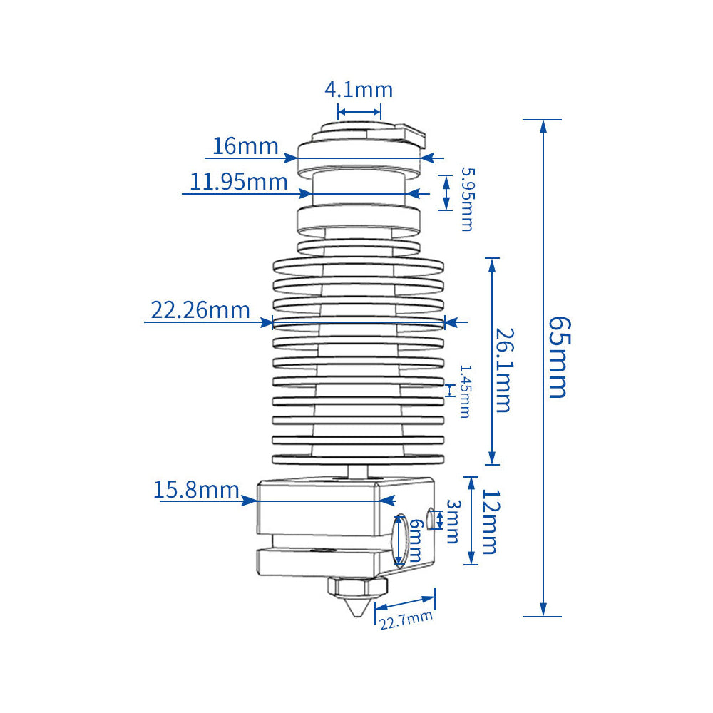 A technical drawing of a coil spring designed for a 3D printer, featuring detailed dimensions labeled in millimeters such as height, width, and sizes of individual components. Perfectly suited for use with the Voron 2.4 Trident E3D V6 Hotend Extruder Assembly by 3D Printing Perth - Cirrus Link.