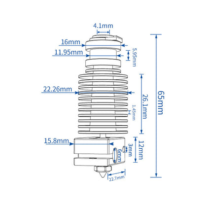 A technical drawing of a coil spring designed for a 3D printer, featuring detailed dimensions labeled in millimeters such as height, width, and sizes of individual components. Perfectly suited for use with the Voron 2.4 Trident E3D V6 Hotend Extruder Assembly by 3D Printing Perth - Cirrus Link.