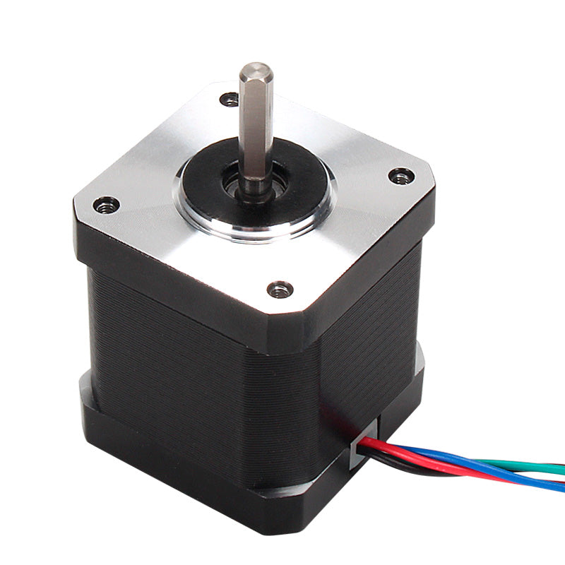 The 3D Printing Perth - Cirrus Link 42 Stepper Motor (2A, 0.48N·m, 1.8°) features a metal shaft, four colored wires with a 1000mm XH2.54 terminal cable, and a compact silver/black 42x42x47mm housing.