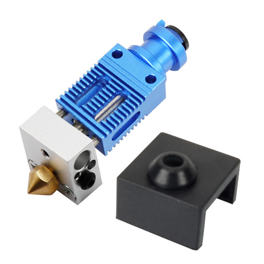 Explore the CR10 Ender3 New Type Extruder Upgrade from 3D Printing Perth - Cirrus Link, boasting an all-metal construction with a blue heat sink, golden nozzle tip, and sleek black casing—the perfect 3D printing enhancement for your CR10/Ender 3 extruder.