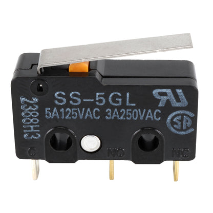 The 3D Printing Perth - Cirrus Link KW4-3Z-3 micro switch, model SS-5GL, features a black body with a metal lever and three pins. Marked "5A 125VAC 3A 250VAC," it is precision-engineered for reliability, making it perfect for use as an endstop in RAMPS1.4 setups.