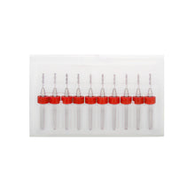 A white plastic case displays the Clean Drill Mix Size Set 0.2mm to 1.2mm with Box One Piece Each by 3D Printing Perth - Cirrus Link, featuring ten HSS precision drill bits with red bands neatly arranged in a row.