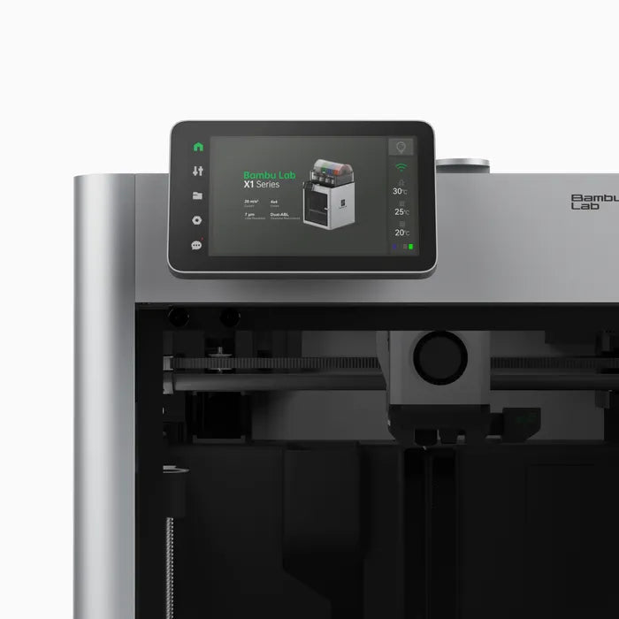 A close-up of the Bambu Lab X1C 3D Printer’s touchscreen from 3D Printing Perth - Cirrus Link shows its multi-material printing feature and a portion of the printer below the screen.