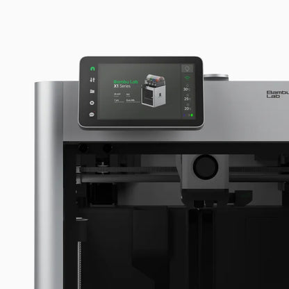 A close-up of the Bambu Lab X1C 3D Printer’s touchscreen from 3D Printing Perth - Cirrus Link shows its multi-material printing feature and a portion of the printer below the screen.