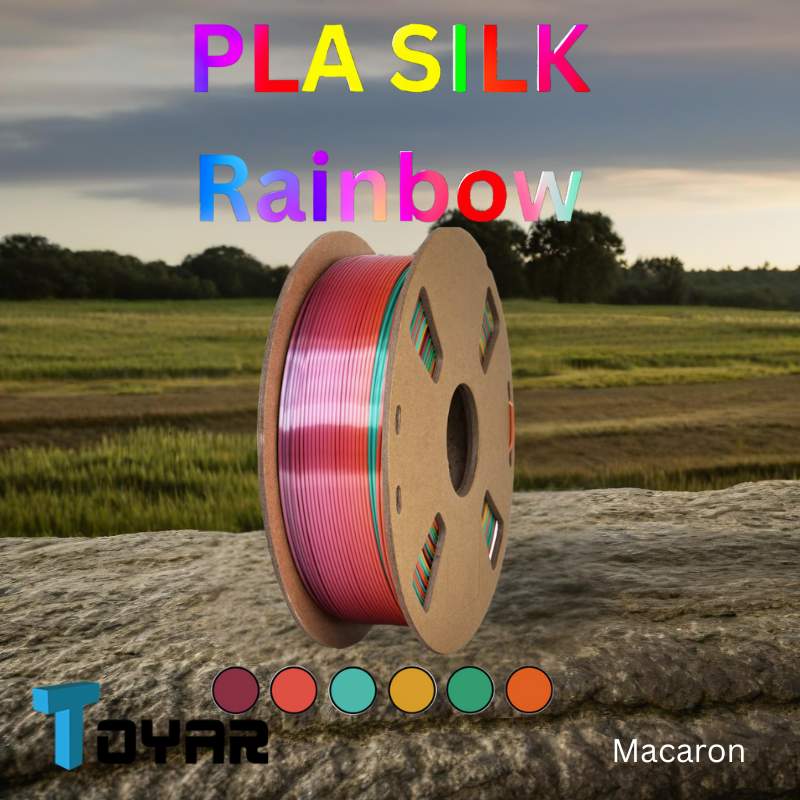 Toyar's Filament - Toyar PLA Silk Rainbow 1.75mm 3D Printing Filament spool in a field.