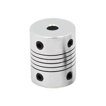 The ASR Anti-Vibration Flexible Coupling for Lead Screw Motion features four black set screws and spiral cut slots, perfect for connecting shafts in mechanical assemblies or serving as a vibration damper on 3D printer Z-axes.
