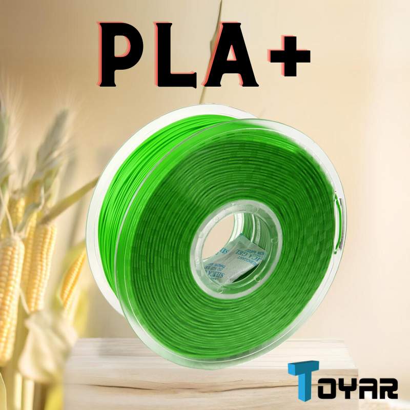 A green spool of Toyar PLA+ PLUS 1.75mm 3D Printing Filament for 3D printing.