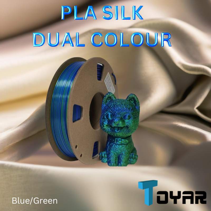Eco-friendly Toyar PLA Silk Dual Colour 1.75mm 3D Printing Filament for 3D printing in a blue and green.