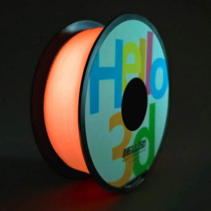 A Hello3D spool of Filament - Hello3D PLA Glow In The Dark 1.75mm 3D Printing Filament, with glow in the dark feature.