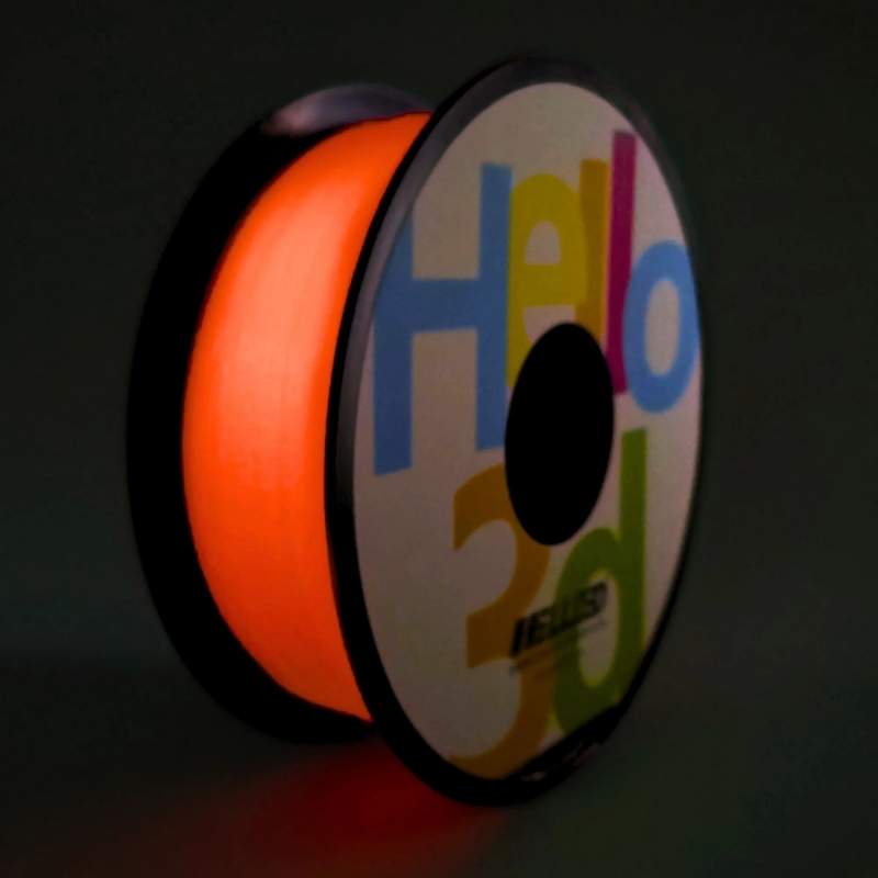 An eye-catching spool of Filament - Hello3D PLA Glow In The Dark 1.75mm 3D Printing Filament featuring the word "hello," perfect for 3D printing enthusiasts.