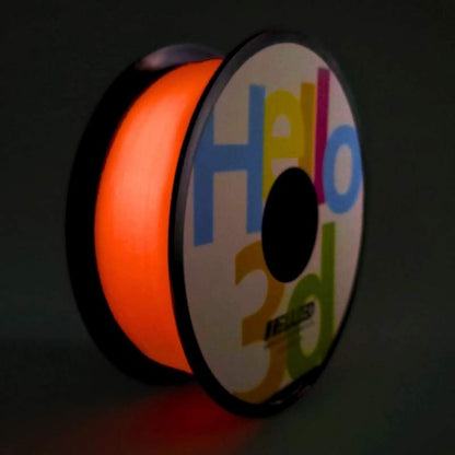 An eye-catching spool of Filament - Hello3D PLA Glow In The Dark 1.75mm 3D Printing Filament featuring the word "hello," perfect for 3D printing enthusiasts.