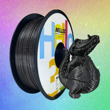 A spool of Hello3D PLA Shining 1.75mm 3D Printing Filament shining brightly on a colorful background.