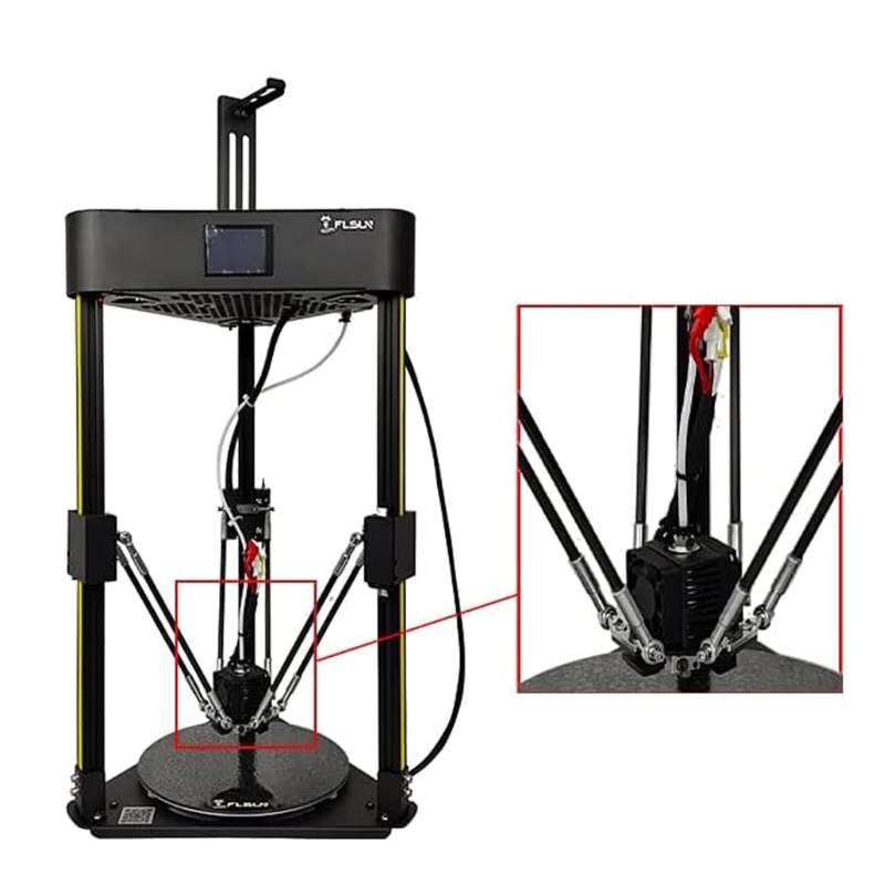 This Flsun Q5 3D printer features a Flsun Q5 Hotend Effector: Complete Assembly with brass nozzles and two distinct parts from the brand FLSUN.
