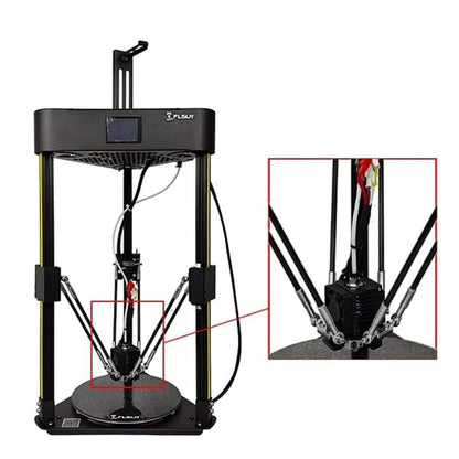 This Flsun Q5 3D printer features a Flsun Q5 Hotend Effector: Complete Assembly with brass nozzles and two distinct parts from the brand FLSUN.