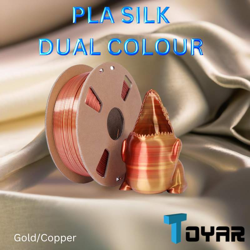 Toyar PLA Silk Dual Colour filament spool with eco-friendliness and 3D printing innovation.