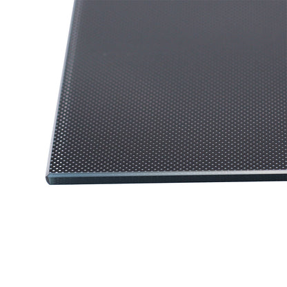 Close-up of the corner of the Lattice Platform Glass Platform from 3D Printing Perth - Cirrus Link, featuring a 4mm thickness with a matte finish and a fine dot pattern resembling a lattice.