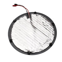 A round FLSUN aluminum heated bed with a wire attached to it, suitable for 3D printing on the Flsun SR.