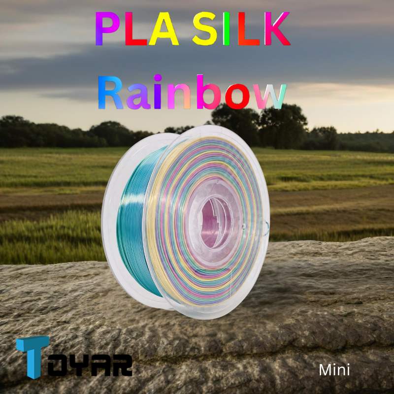 Vibrant and iridescent Toyar PLA Silk Rainbow filament for mini Toyar PLA printing.
