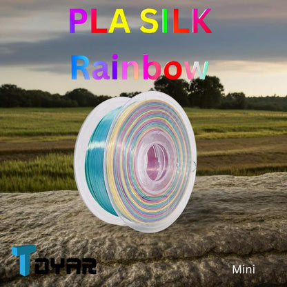 Vibrant and iridescent Toyar PLA Silk Rainbow filament for mini Toyar PLA printing.