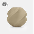 A beige, round vase with a spiral design, made from Bambu Lab Filament - PLA Matte by Bambu Lab, sits on a white background. An RFID symbol appears in the top left corner.
