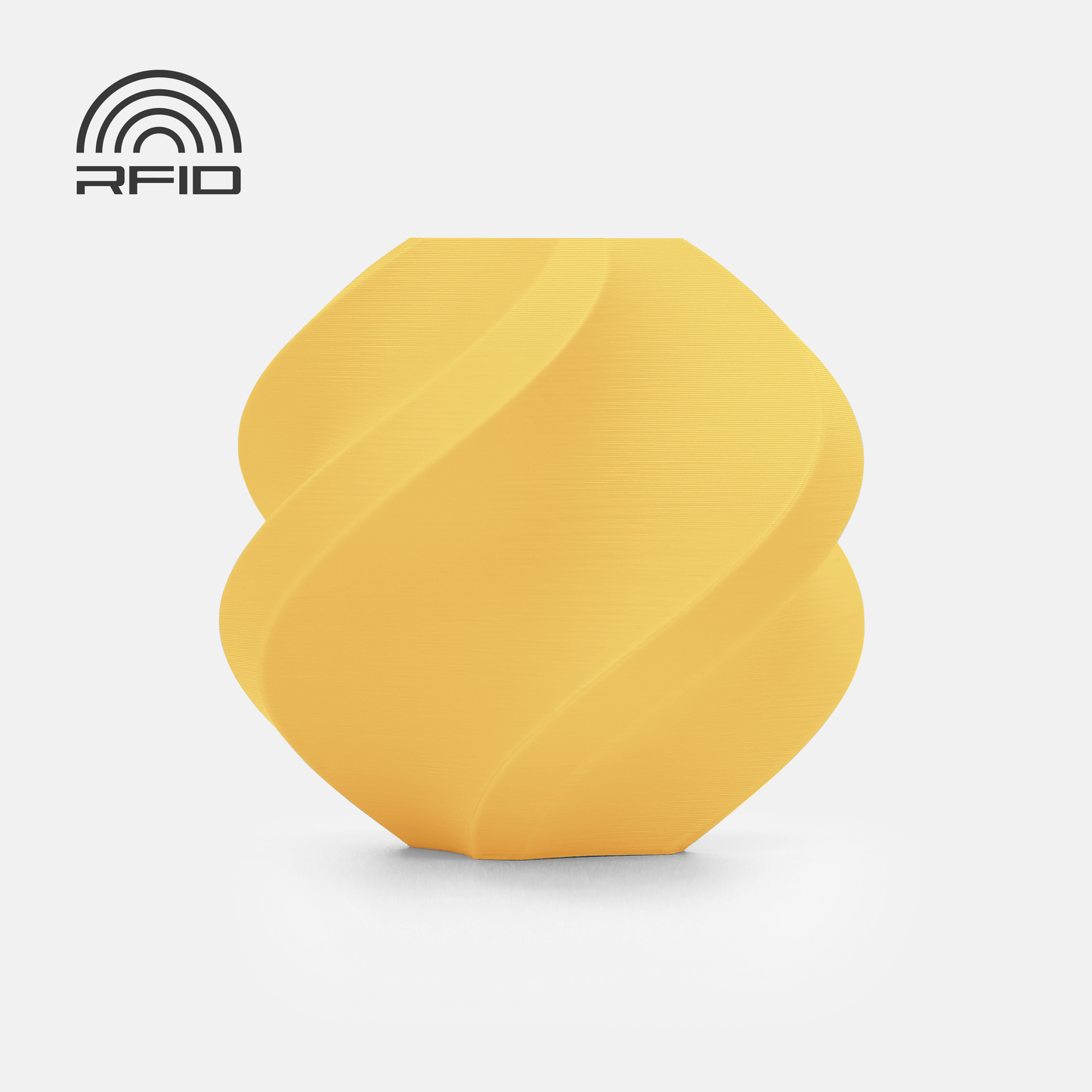 The BambuLab Filament Matte by 3D Printing Perth - Cirrus Link is displayed on a white background, featuring a yellow vase with geometric patterns and a matte finish, plus an RFID logo in the top left corner.