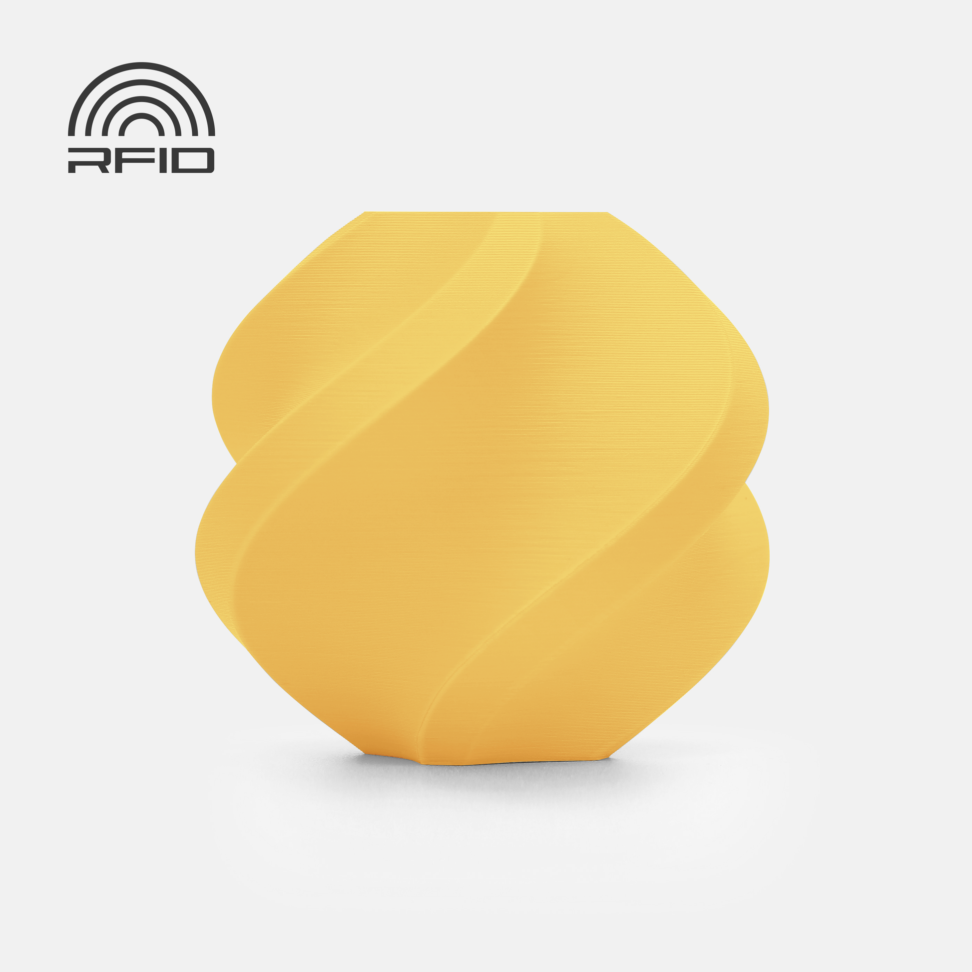 The BambuLab Filament Matte by 3D Printing Perth - Cirrus Link is displayed on a white background, featuring a yellow vase with geometric patterns and a matte finish, plus an RFID logo in the top left corner.