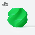 A bright green, spiral-shaped object made from Bambu Lab Filament - PLA Basic by 3D Printing Perth - Cirrus Link, featuring an RFID symbol in the top left corner, set against a plain white background.