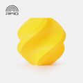 A yellow, spiral-shaped object made from 1.75mm Bambu Lab Filament - PLA Basic by 3D Printing Perth - Cirrus Link rests on a white background, with the RFID logo shown in the top left corner.