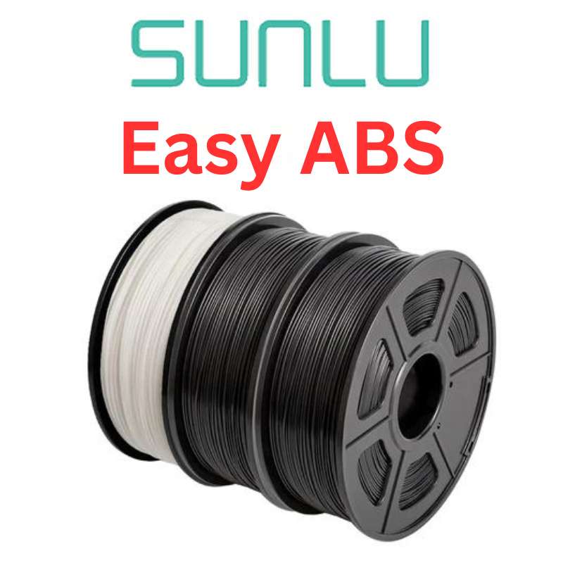 Two spools of SUNLU Easy ABS 1.75mm 3D Printing Filament, one black and one white, for 3D printing.