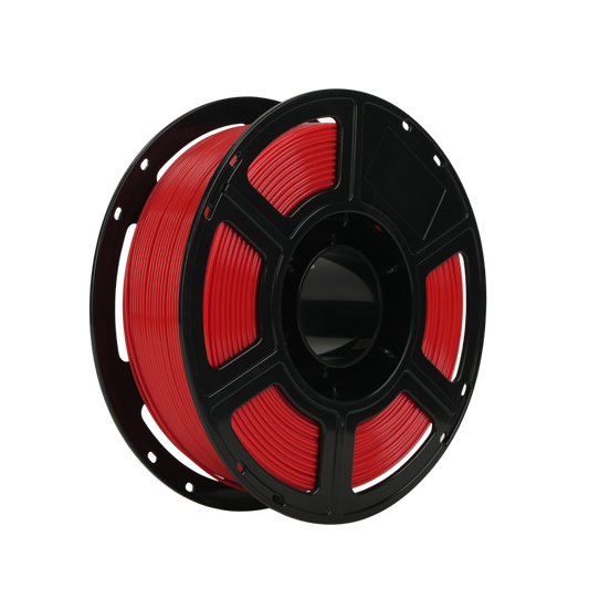 A black plastic spool of Flashforge PETG Pro 1.75mm 3D Printing Filament, known for its mechanical strength, is shown in red against a plain white background.