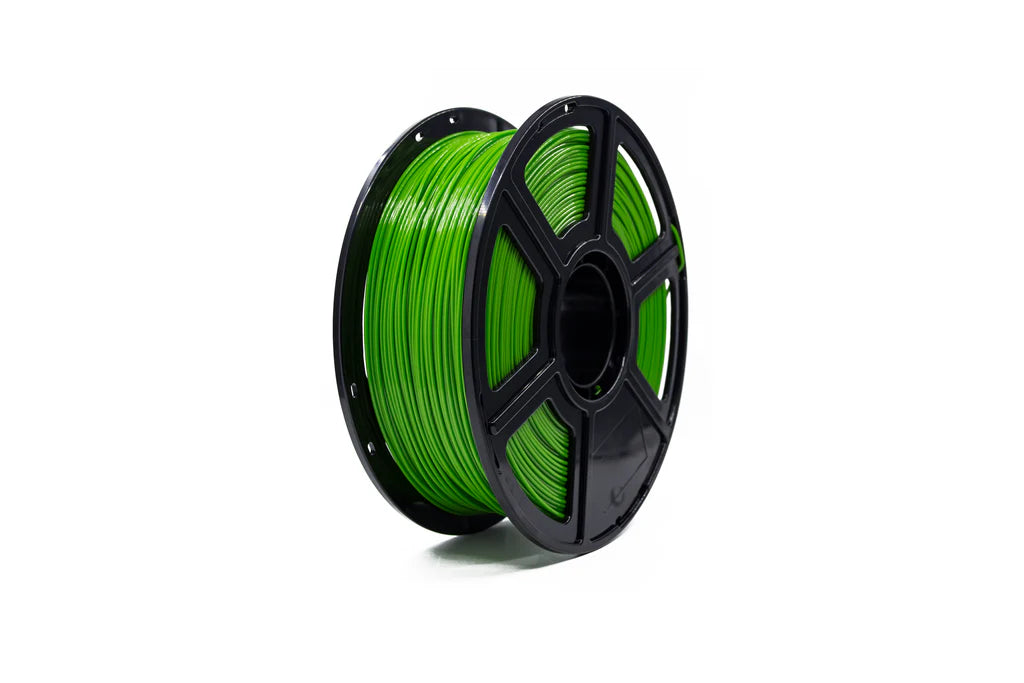 Flashforge PETG 1.75mm 3D Printing Filament in bright green, neatly wound on a black reel and shown on a white background—perfect for precise 3D printing projects.