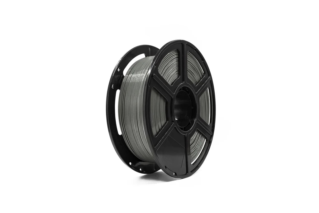 The Flashforge PETG 1.75mm 3D Printing Filament, shown as a black spool of gray material against a white background, is ideal for precise and reliable 3D printing.