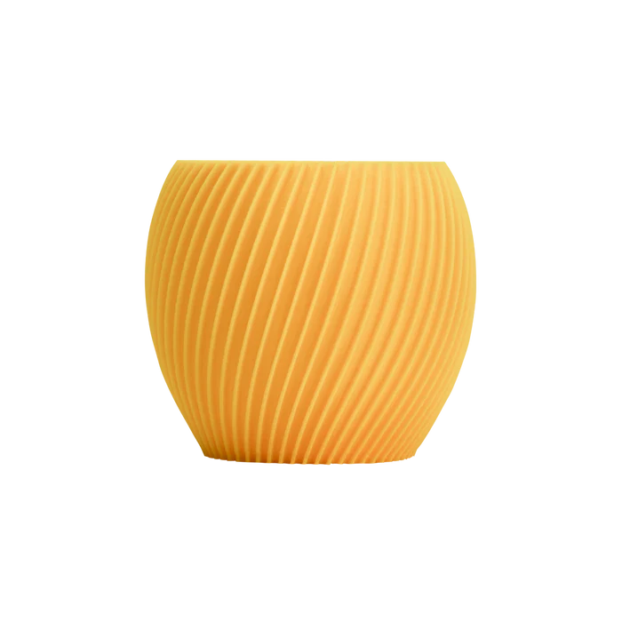 The Flashforge PETG 1.75mm 3D Printing Filament is a round, yellow filament with a matte finish and diagonal ridged texture—perfect for 3D printing projects.