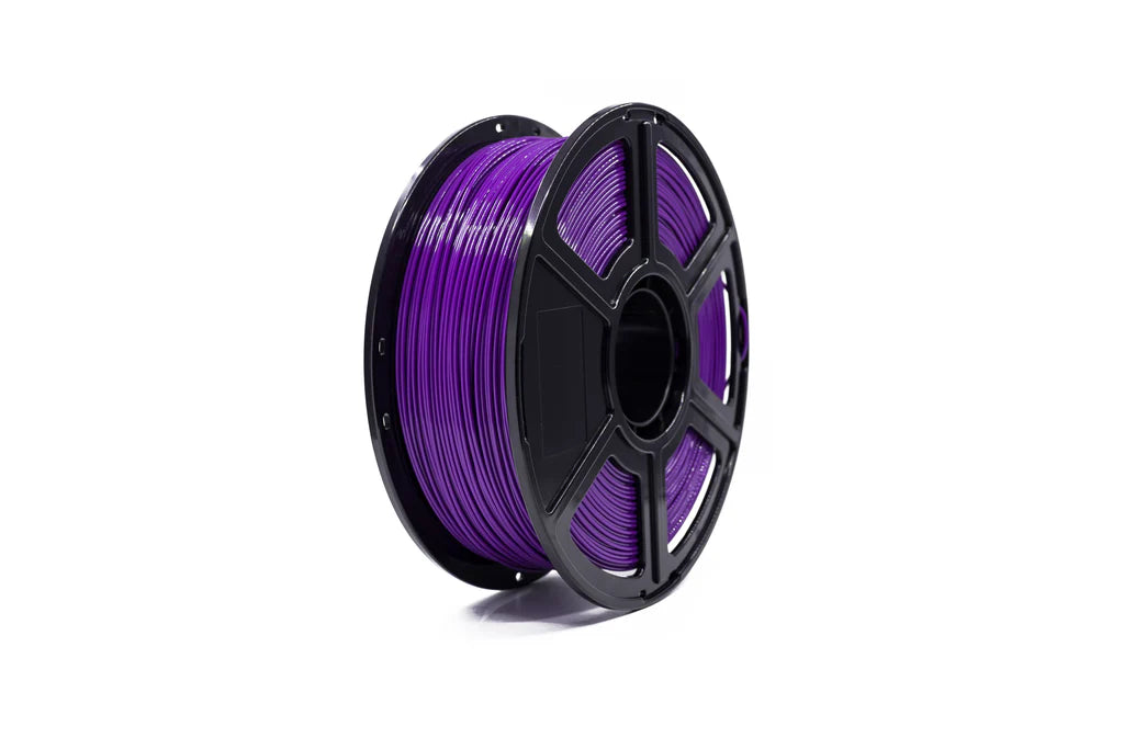 A spool of Flashforge PETG 1.75mm 3D Printing Filament in purple, featuring a black plastic reel, is displayed against a white background.
