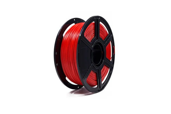 Flashforge PETG 1.75mm 3D Printing Filament in red, from Flashforge, is durable and comes neatly wound on a black plastic spool, shown against a plain white background.