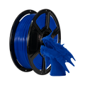 A spool of Flashforge PLA 1.75mm Basic Colour 3D Printing Filament sits beside a vibrant blue 3D-printed dragon head sculpture.