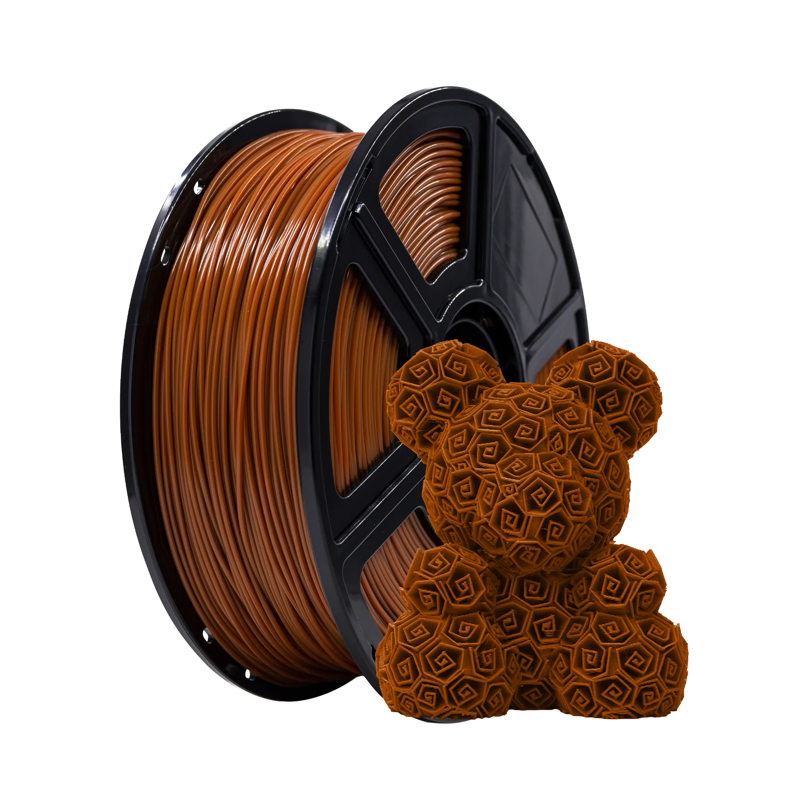 A spool of Flashforge PLA 1.75mm 3D Printing Filament - Basic Colour sits beside a matching geometric bear, showcasing the high print quality you can achieve with this reliable Flashforge filament.