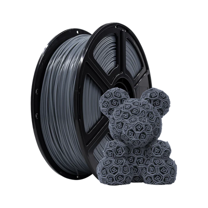 A spool of Flashforge PLA 1.75mm 3D Printing Filament - Basic Colour sits beside a gray, geometric-patterned 3D-printed bear, highlighting Flashforge’s quality filament for detailed prints.