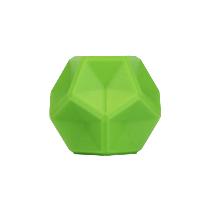 A green, geometric polyhedron made from Flashforge PLA 1.75mm 3D Printing Filament – Basic Colour is displayed against a white background.