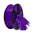 A spool of Flashforge PLA 1.75mm Basic Colour 3D Printing Filament in purple sits beside a purple 3D-printed dragon head model on a plain white background.