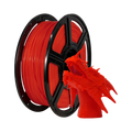 A spool of Flashforge PLA 1.75mm Basic Colour 3D Printing Filament is displayed beside a detailed red dragon head sculpture created with the filament.