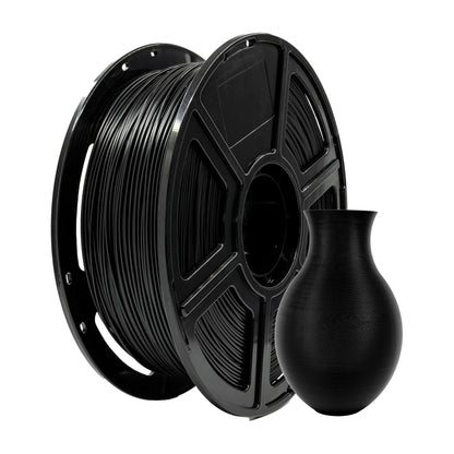 A spool of Flashforge PLA 1.75mm 3D Printing Filament - Matte Colour from 3D Printing Perth - Cirrus Link is shown next to a small black 3D-printed vase.