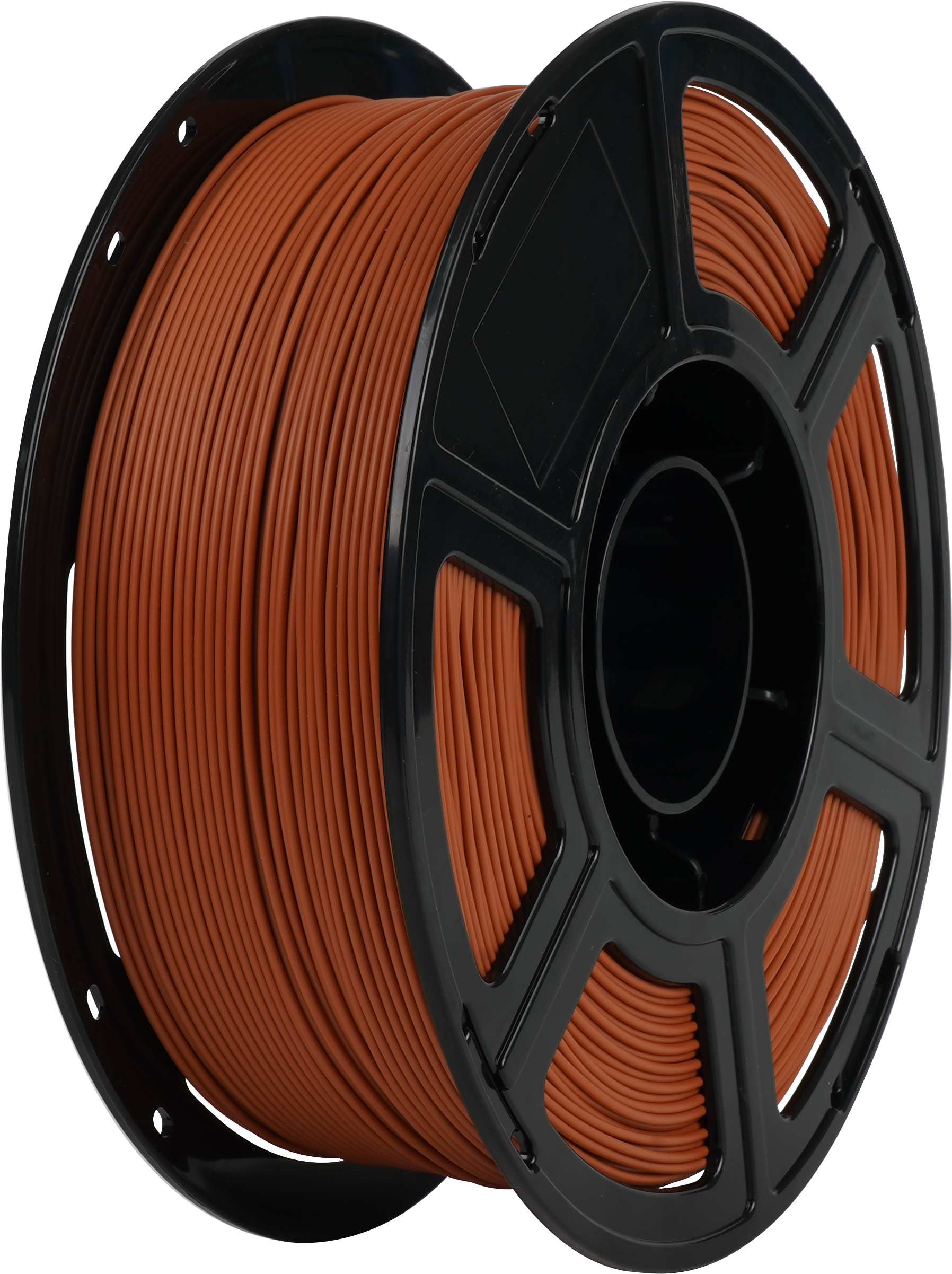 A spool of Flashforge PLA Matte 1.75mm 3D Printing Filament in matte brown is wound on a black plastic reel, shown from a slight angle.
