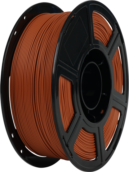 A spool of Flashforge PLA Matte 1.75mm 3D Printing Filament in matte brown is wound on a black plastic reel, shown from a slight angle.