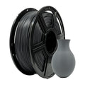 A spool of Flashforge PLA Matte Colour 1.75mm 3D Printing Filament sits beside a gray 3D-printed vase on a white background, showcasing precise print results with the quality of Flashforge filament.