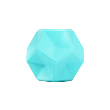 A turquoise, geometric object resembling a die, made from Flashforge PLA 1.75mm Matte Colour Filament by 3D Printing Perth - Cirrus Link, is displayed against a white background.