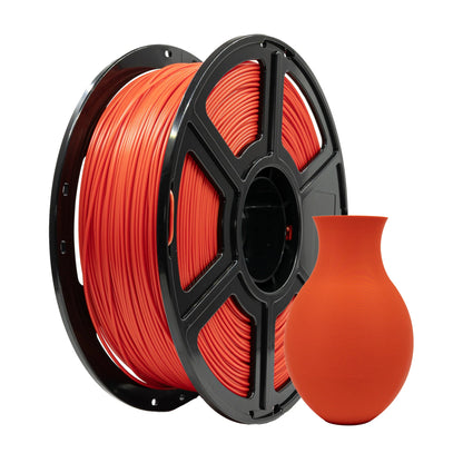 A spool of Flashforge PLA 1.75mm Matte Colour Filament by 3D Printing Perth - Cirrus Link sits beside an orange 3D-printed vase, perfect for your next creative project.