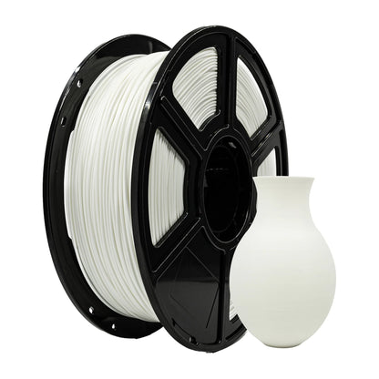 A spool of Flashforge PLA 1.75mm Matte Colour filament by 3D Printing Perth - Cirrus Link is displayed beside a small white 3D printed vase.