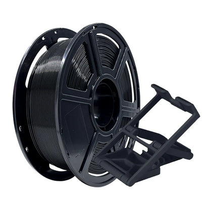 A spool of Flashforge PLA Pro 1.75mm 3D Printing Filament - Basic Colour sits next to a black foldable filament holder, ideal for organizing your 3D printer filament.