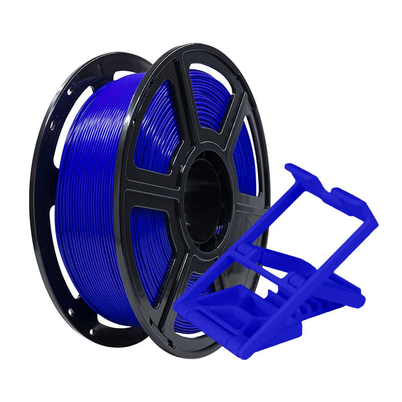 A spool of Flashforge PLA Pro 1.75mm 3D Printing Filament in blue sits next to a small blue 3D-printed object that looks like a plastic stand.